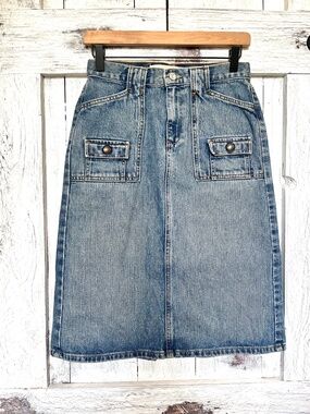 Gap Jeans-Women's-Y2K-Blue Denim-Midi-Utility Skirt-Size 0